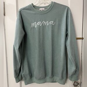 Sage green corduroy “Mama” sweatshirt, L